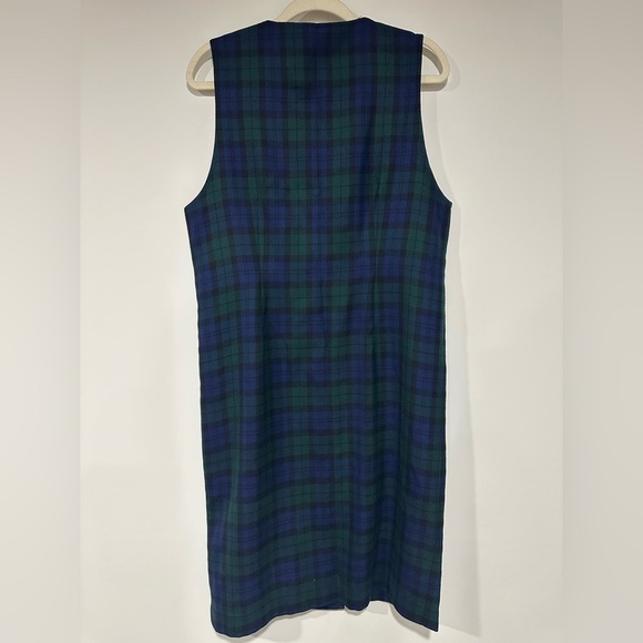 Pendleton Plaid Wool Button Down Sleeveless Dress 10P Green Navy Jumper USA - Picture 2 of 4